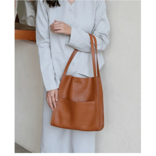 New Solid color simple genuine leather shoulder bag