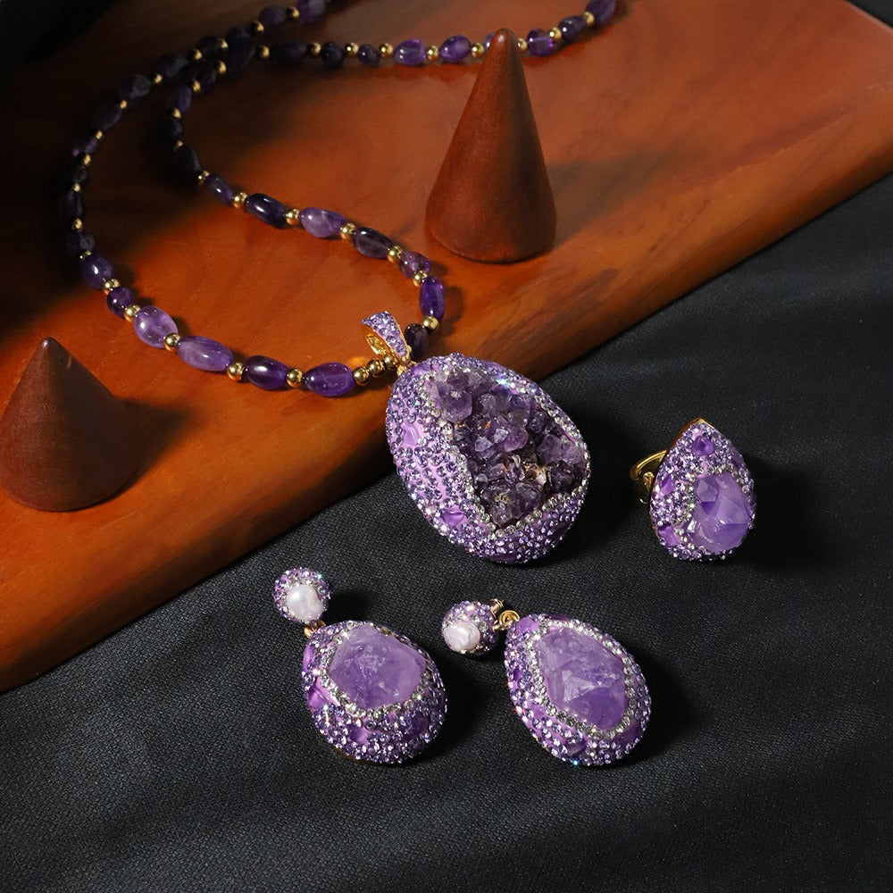 Handmade Amethyst Necklace Sweater Chain Enchanted Violet