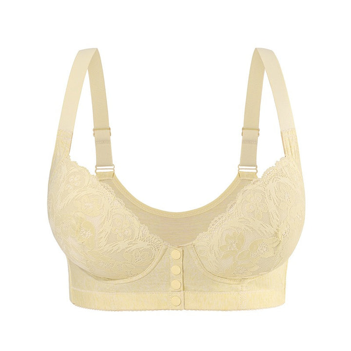 Adjustable strap front button lace bra