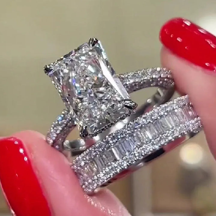 Elongated Radiant Cut Ring Set (Buy 1 Get 1 Free)