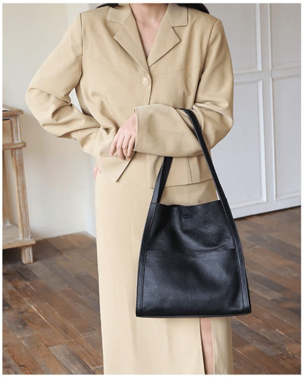 New Solid color simple genuine leather shoulder bag