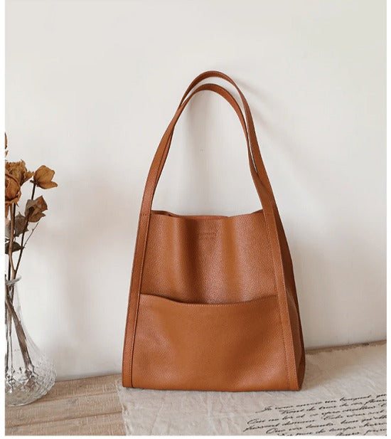 New Solid color simple genuine leather shoulder bag