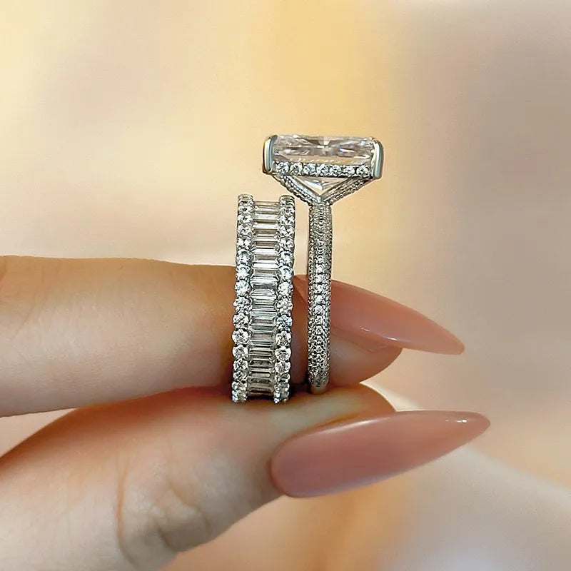 Elongated Radiant Cut Ring Set (Buy 1 Get 1 Free)