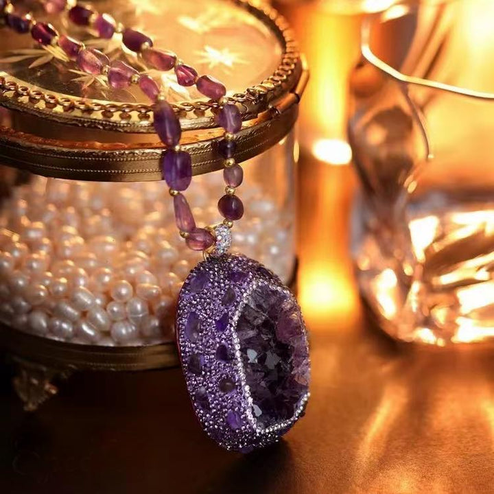 Handmade Amethyst Necklace Sweater Chain Enchanted Violet