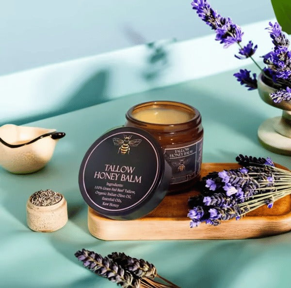 Handmade Organic Grass-Fed Beef Tallow Balm with Raw Honey