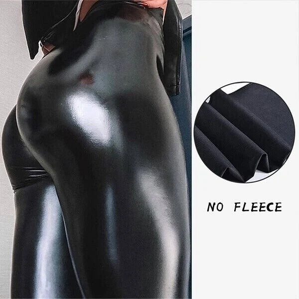 S shaped PU Leather Leggings