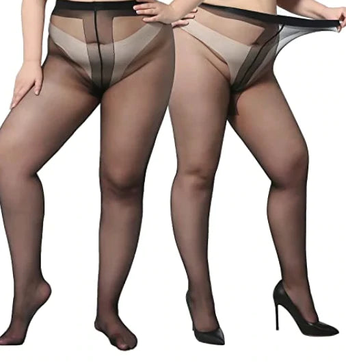 2022 New Sheer Pantyhose Plus Size 2Pack Ultra Thin T Crotch Queen Size Tights