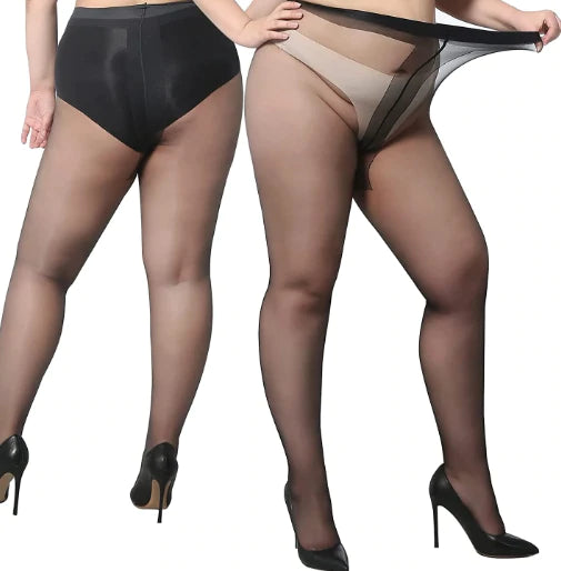 2022 New Sheer Pantyhose Plus Size 2Pack Ultra Thin T Crotch Queen Size Tights