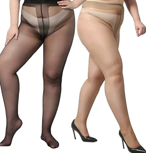 2022 New Sheer Pantyhose Plus Size 2Pack Ultra Thin T Crotch Queen Size Tights