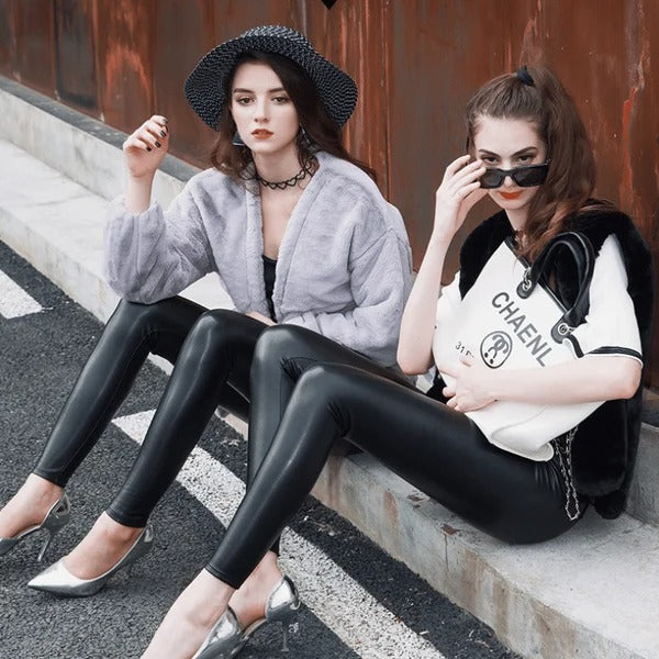 S shaped PU Leather Leggings